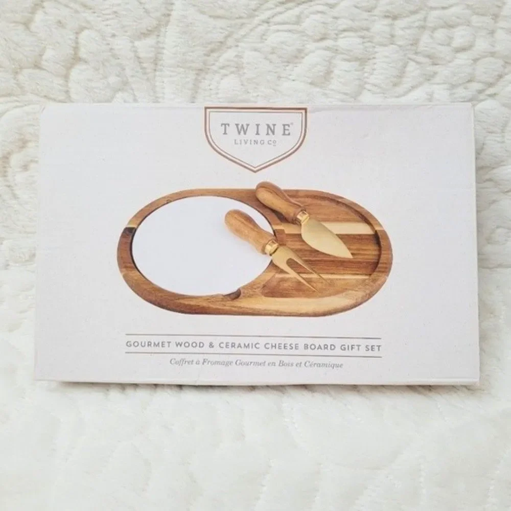 Twine Living Company Gourmet Cheese Board 4 Piece Set Wood Ceramic New Sealed